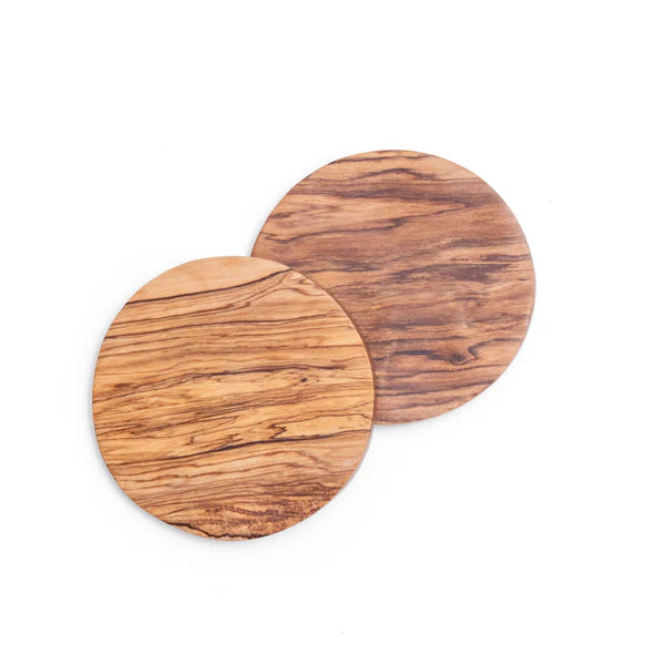 Hand-carved Olive Wood Coasters | 2 Pack