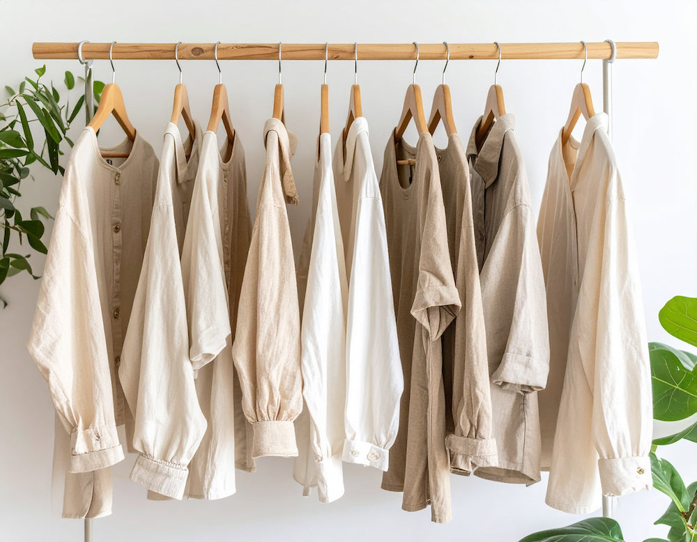 ethical fashion dress shirts hanging on a rod
