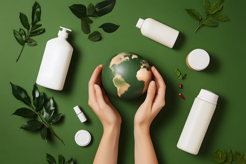 sustainable living tips hands around a globe