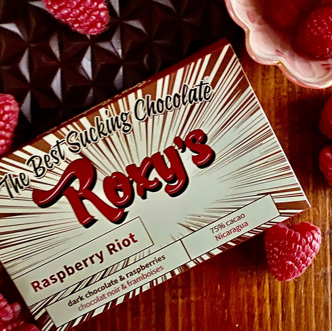 Raspberry Riot Chocolate Bar | 75% dark chocolate + raspberries